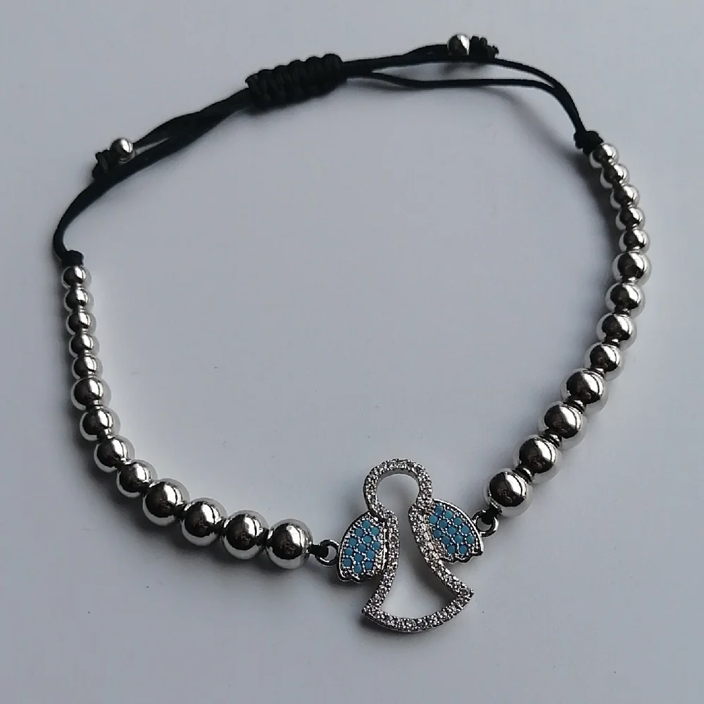 ✴️3/$25✴️Adjustable Bracelet Silver Beads Angel Charm Turquoise Clear - Picture 1 of 9